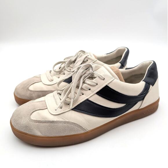 Vince Oasis Leather Lace-Up Sneaker Shoes Round Toe Men's Whitefoam Size US10.5 - Picture 1 of 11